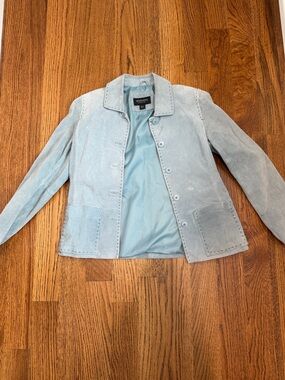 Bernardo Light Blue Suede Button-Front Jacket